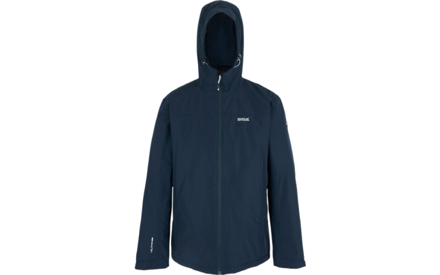 Dunkelblaue Regenjacke mit Kapuze und Reißverschluss