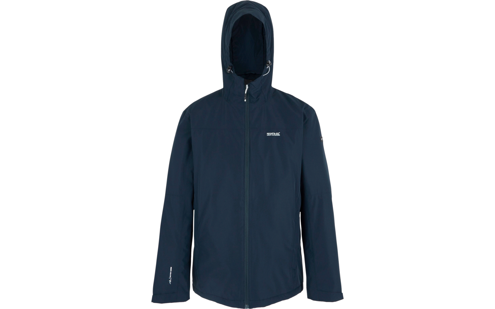 Dunkelblaue Regenjacke mit Kapuze und Reißverschluss