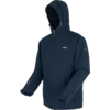 Dunkelblaue Regenjacke mit Kapuze, frontale Ansicht