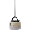 Beige runde Lampe mit schwarzem Griff, seitlicher LED-Linse, Aufhängeschlaufe und Aufschrift 'Berger'