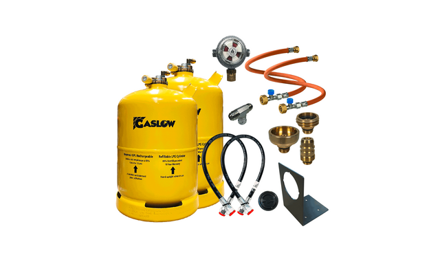 Gaslow LPG Doppel-Zylinder-Kit mit Einfüllstutzen und Stutzenhalterung 11 kg