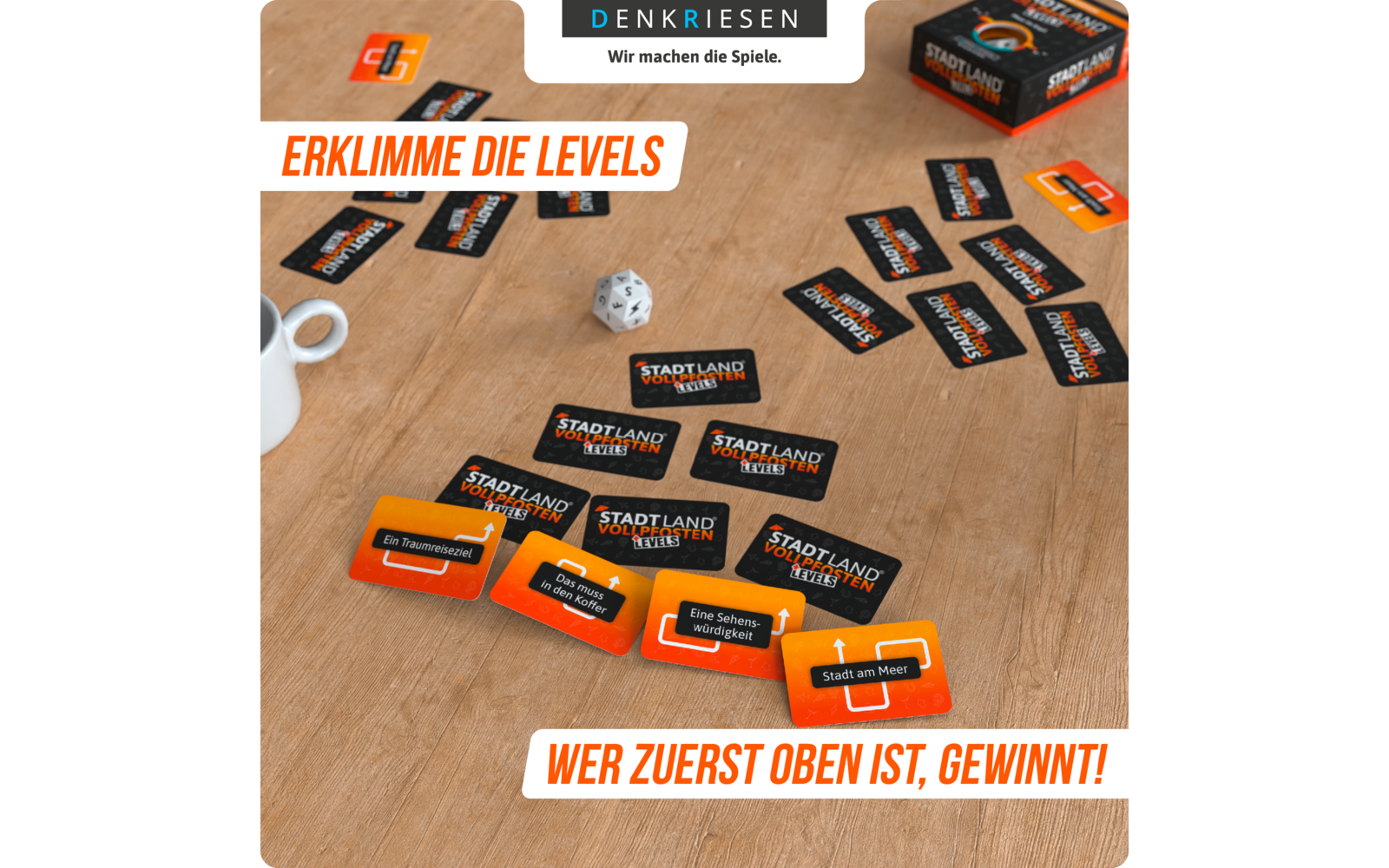 Product afbeelding Denkriesen Stadt Land Vollpfosten Levels Kartenspiel 4 Level Wortspiel 1