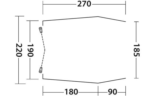 Schematische Darstellung eines abgewinkelten Rechtecks mit Maßen in Zentimetern