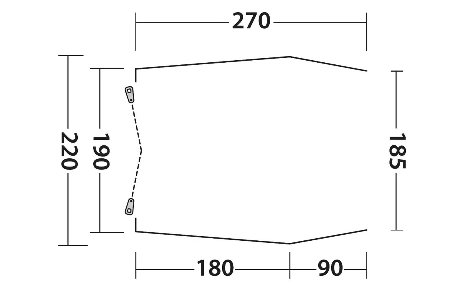 Schematische Darstellung eines abgewinkelten Rechtecks mit Maßen in Zentimetern