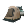Car with attached brown camping tent