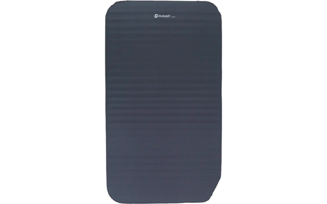 Rechthoekige donkerblauwe luchtmatras met een klein wit logo bovenaan