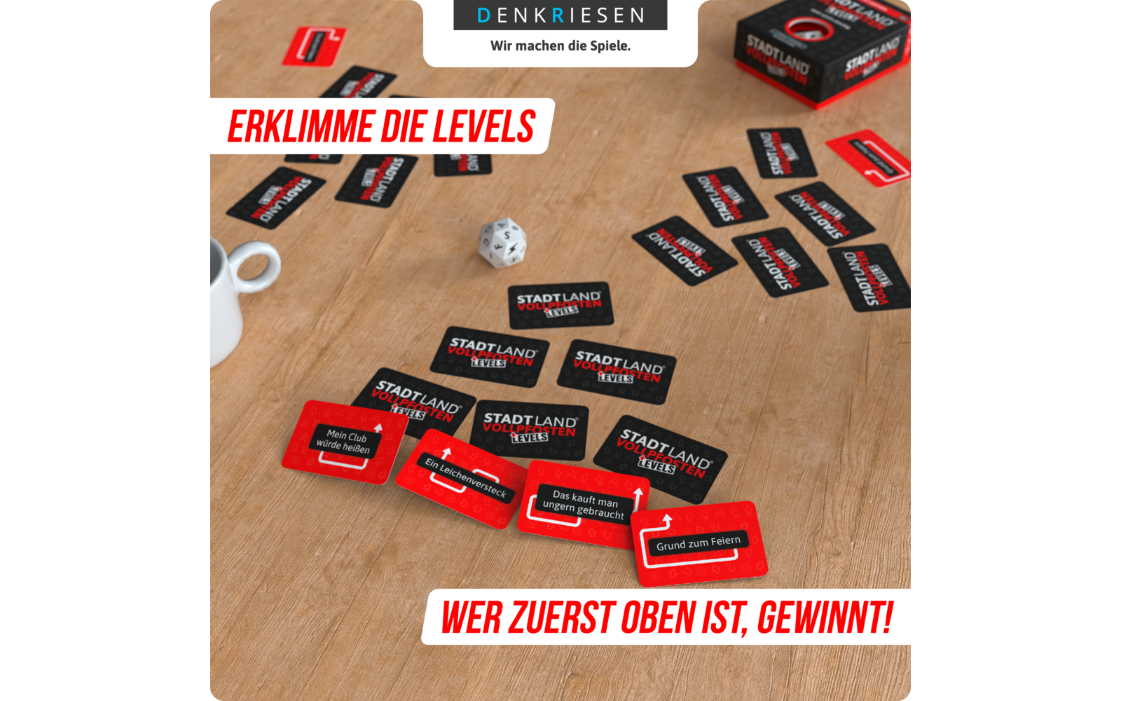 Product afbeelding Denkriesen Stadt Land Vollpfosten Levels Kartenspiel 4 Level Wortspiel 1