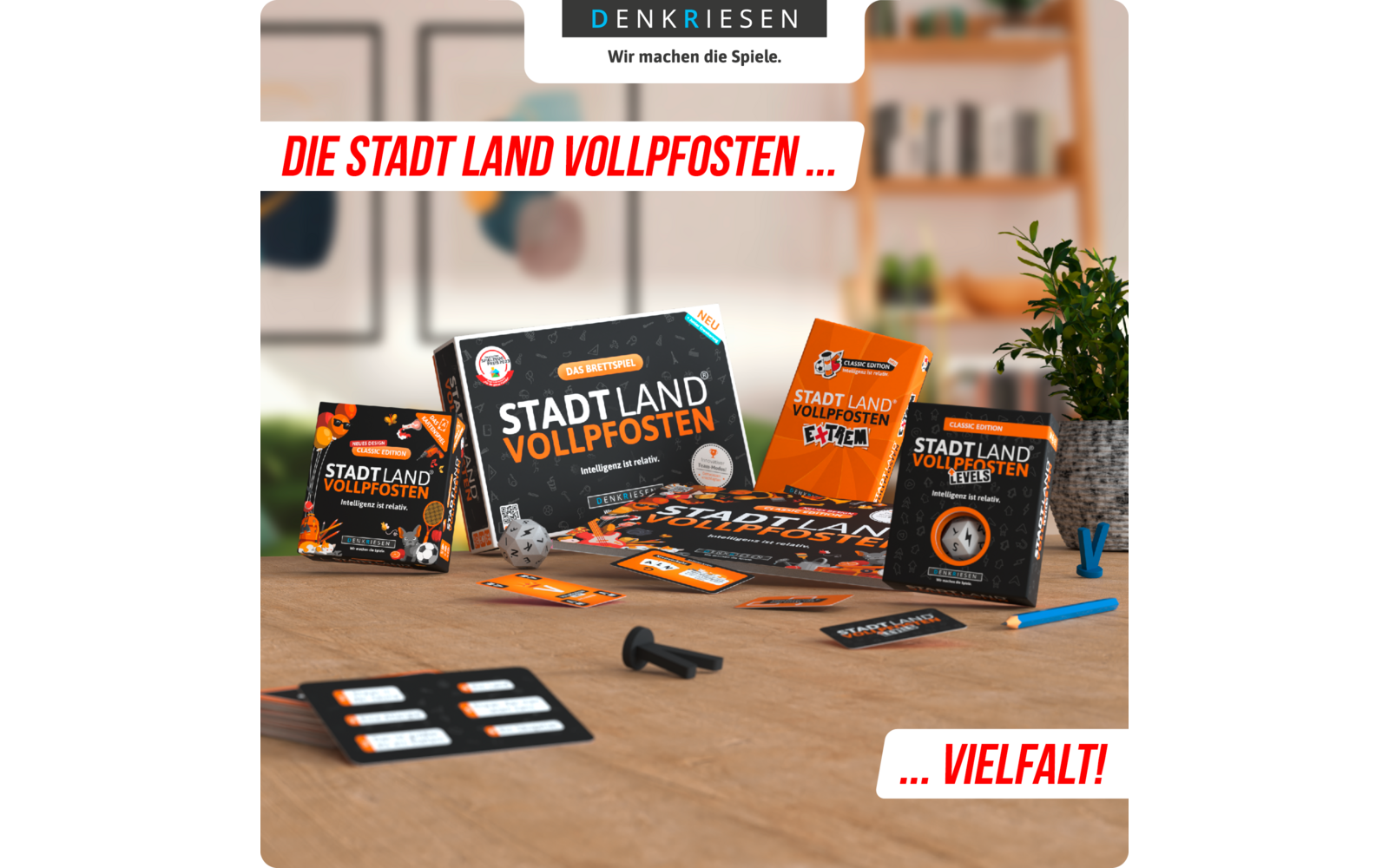 Product afbeelding Denkriesen Stadt Land Vollpfosten Levels Kartenspiel 4 Level Wortspiel 1