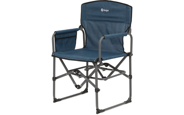 Blauer Klappstuhl aus Metall und Stoff