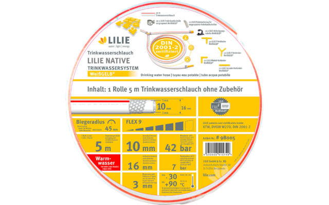 Lilie native 50m Rolle Trinkwasserschlauch 12x18mm  - warm