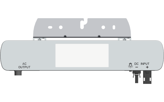 Rückansicht eines elektronischen Geräts mit Anschlussbuchsen und einem weißen Etikett