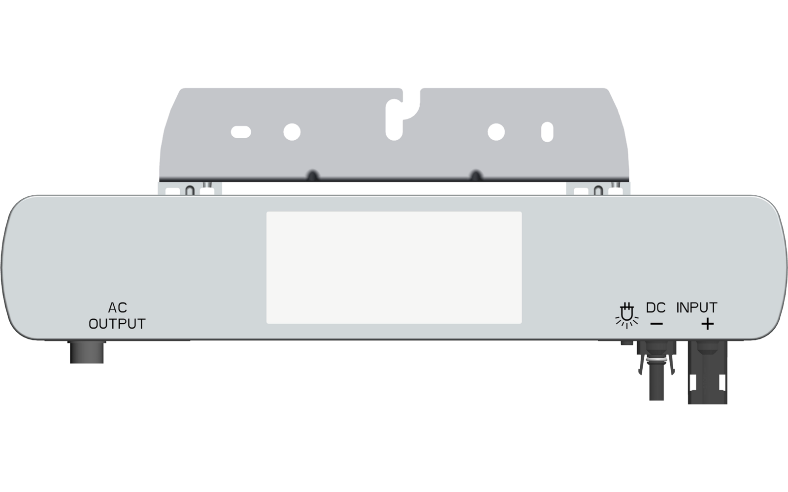 Rückansicht eines elektronischen Geräts mit Anschlussbuchsen und einem weißen Etikett