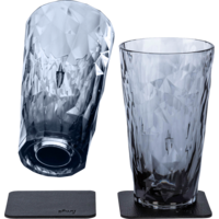 Silwy Longdrink Magnet-Kunststoffgläser inkl. metallische Gel-Untersetzer 6 Stück Grau (300 ml)