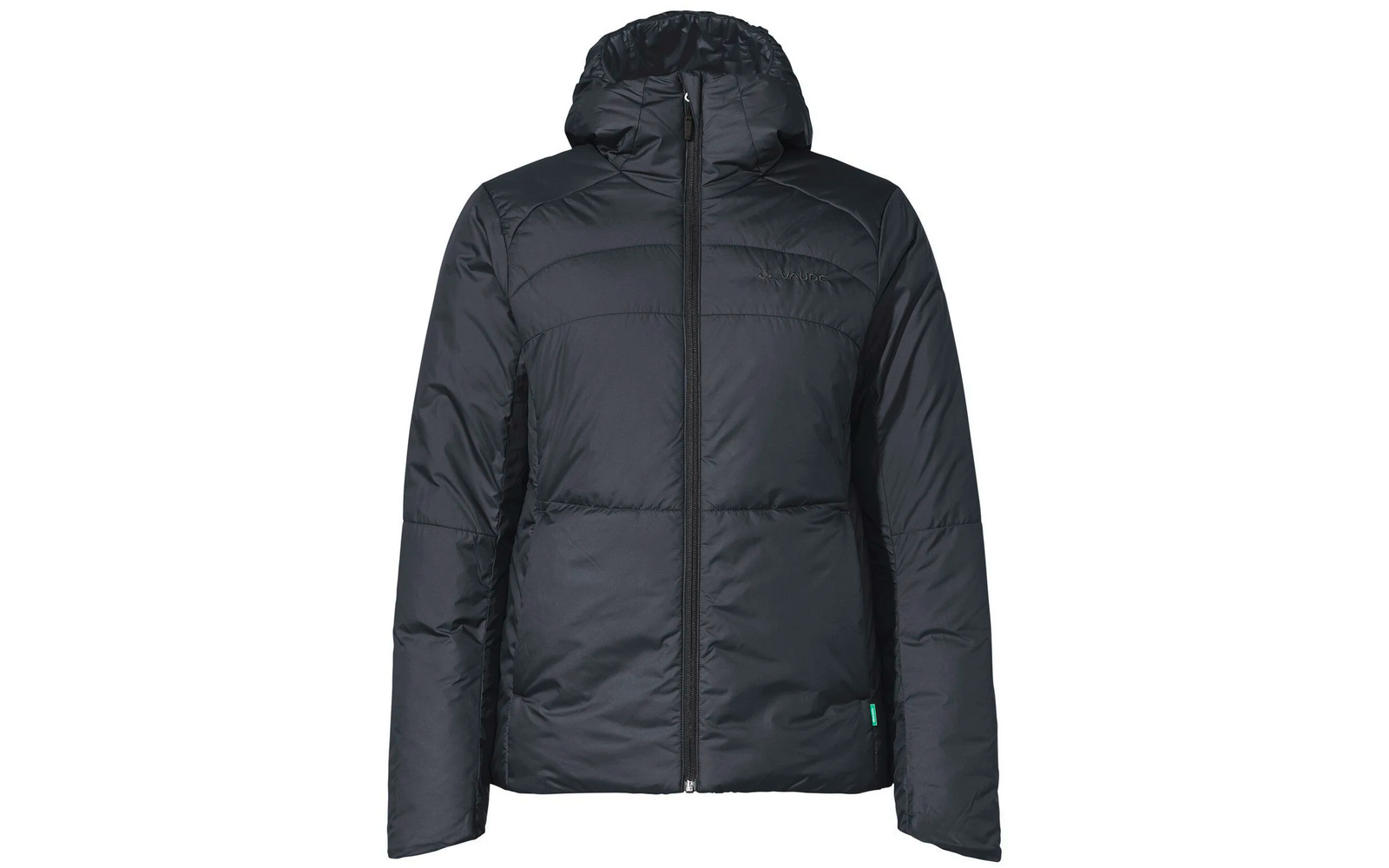 Schwarze Steppjacke mit Kapuze und Reißverschluss
