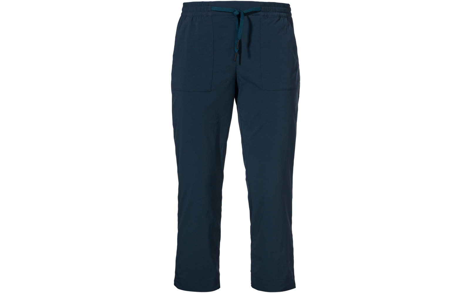 Dunkelblaue 3/4-Hose mit elastischem Bund, Tunnelzug und zwei aufgesetzten Taschen vorne