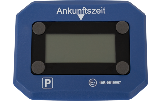Blue arrival time parking disc with digital display