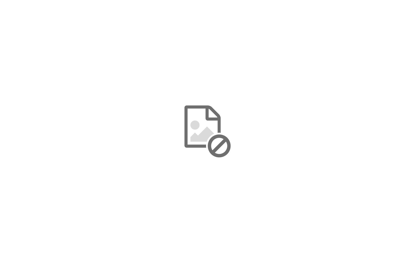Pictogram van een document met een kleine afbeelding en een overliggende cirkel met diagonale streep op witte achtergrond