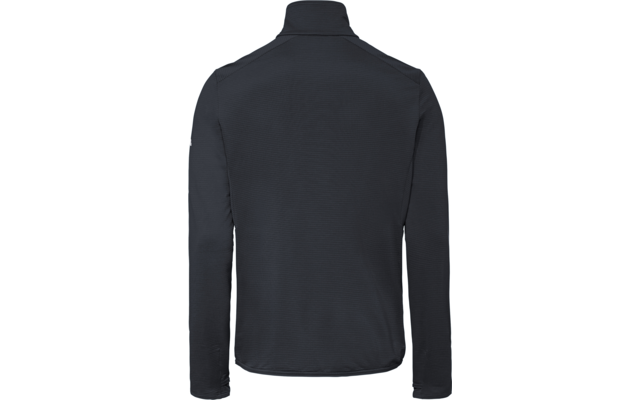 Rückenansicht einer dunklen Jacke mit Stehkragen und langen Ärmeln