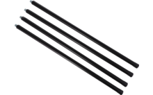 Vier schwarze Stäbe nebeneinander auf weißem Hintergrund