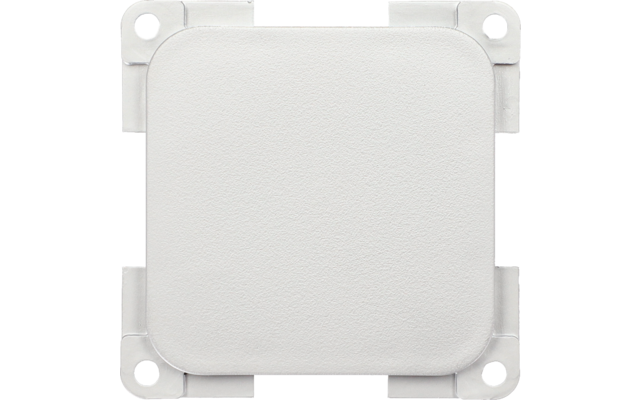 Interruttore quadrato bianco con angoli arrotondati su una parete bianca