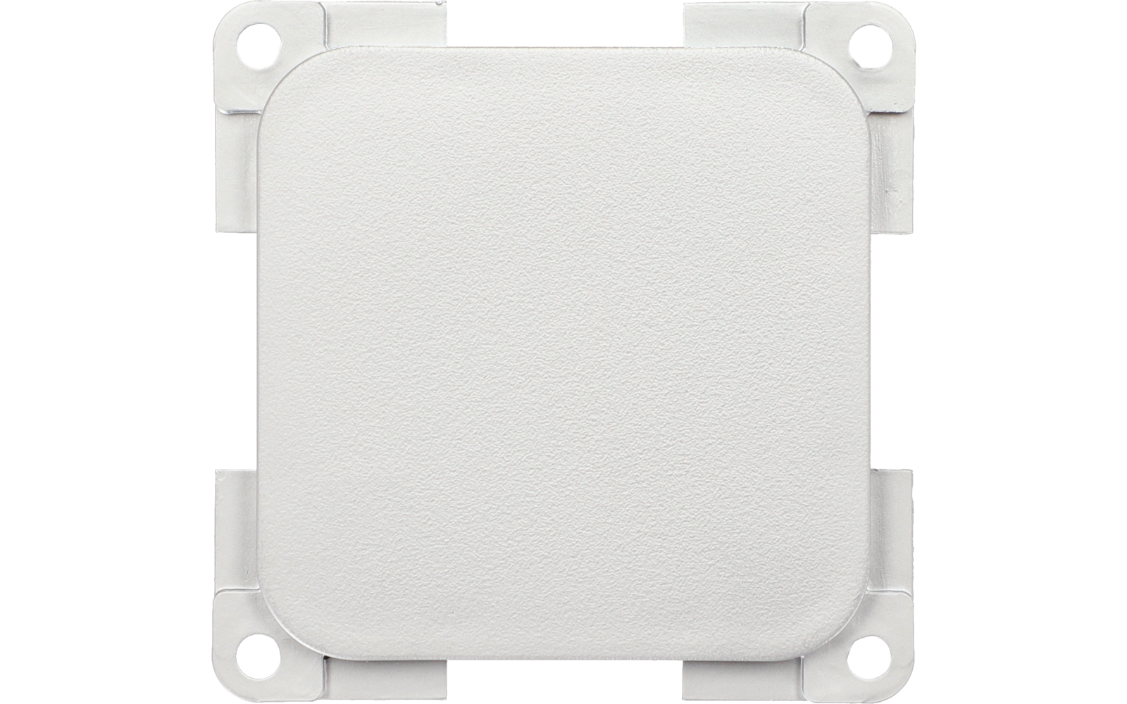 Interruttore quadrato bianco con angoli arrotondati su una parete bianca