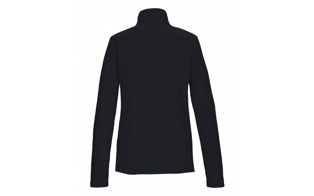 Rückenansicht eines schwarzen Langarmshirts mit Stehkragen