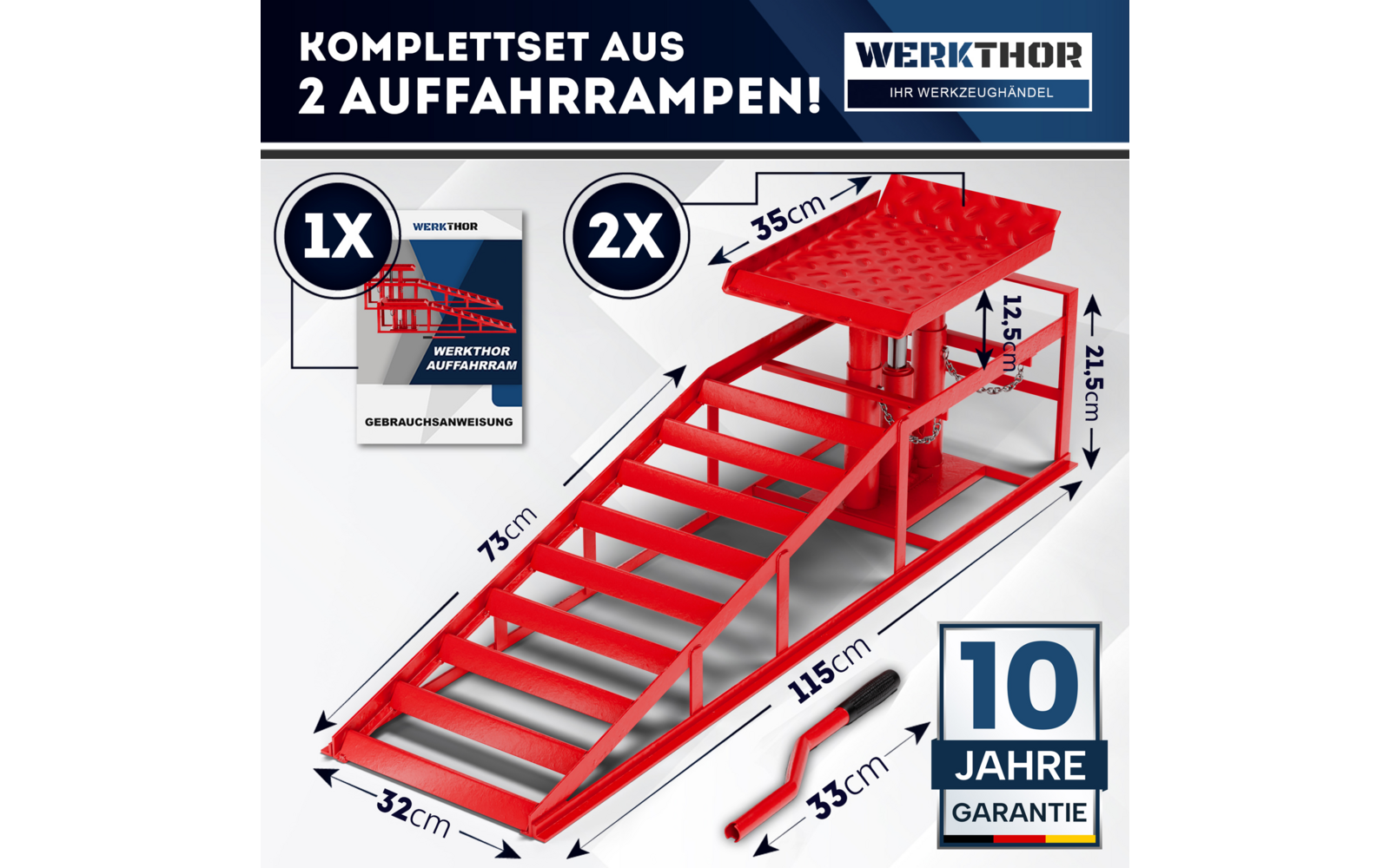 Produktbild Werkthor hydraulische Auffahrrampen 2er-Set h&ouml;henverstellbar bis zu 4 Tonnen 1