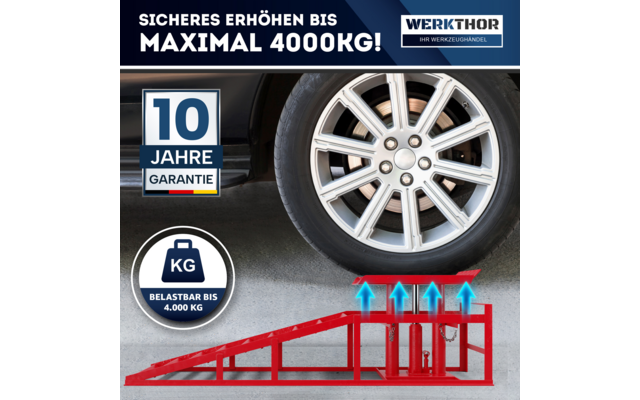 Produktbild Werkthor hydraulische Auffahrrampen 2er-Set h&ouml;henverstellbar bis zu 4 Tonnen 1