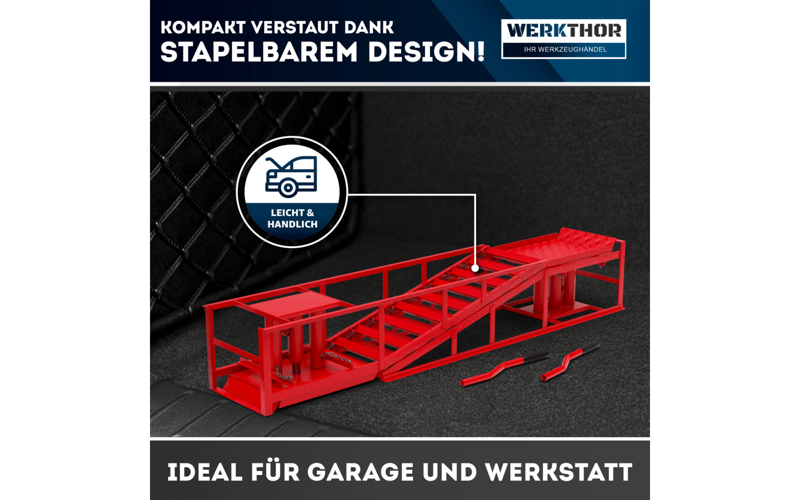 Produktbild Werkthor hydraulische Auffahrrampen 2er-Set h&ouml;henverstellbar bis zu 4 Tonnen 1