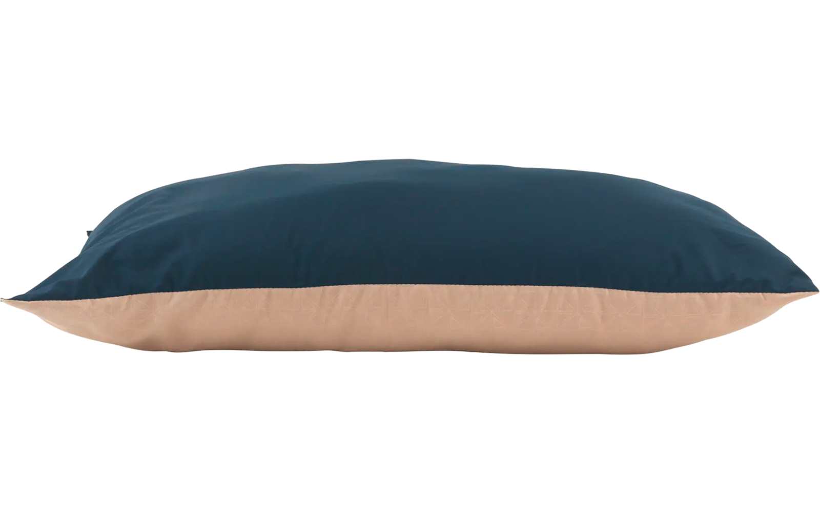 Blauw-beige kussen liggend op de zijde