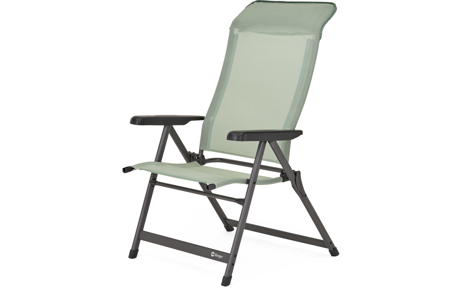 Chaise de jardin pliante avec coussin vert et accoudoirs noirs