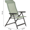 Chaise pliante avec tissu vert et cadre noir, dimensions 121 cm de haut, 61 cm de large, 57 cm de profondeur