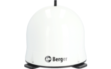 Weiße runde Antenne mit schwarzem Sockel und Berger Logo