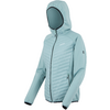 Veste à capuche bleu clair avec fermeture éclair et poches latérales, vue de face et de gauche