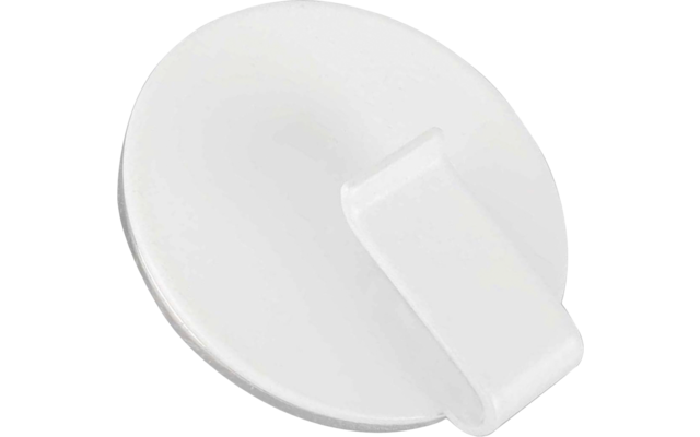 Round white plastic hook with adhesive backing