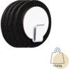 Three black round felt coasters with a white metal holder