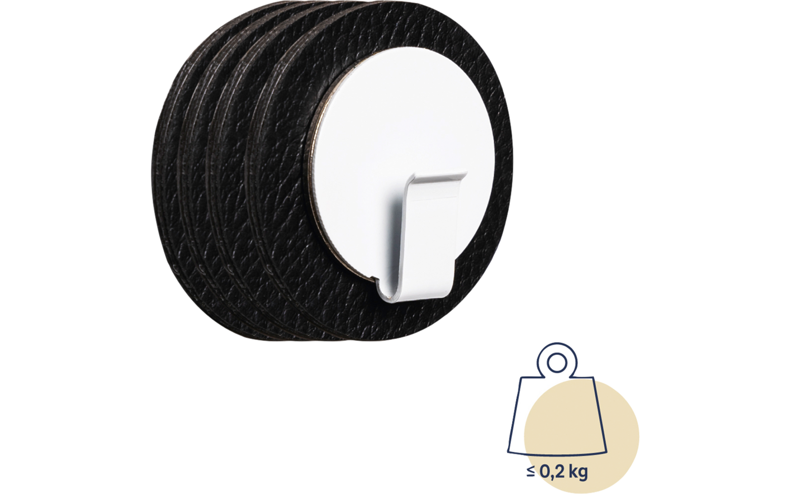 Three black round felt coasters with a white metal holder