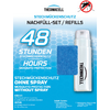 Verpackung mit Logo 'THERMACELL', durchgestrichene Mücke im roten Kreis, große Zahl '48', sichtbare Wörter 'STUNDEN' und 'HOURS MOSQUITO PROTECTION', blaues Pad und weiße Kartusche mit Schriftzug 'THERMACELL', Texte 'STECHMÜCKENSCHUTZ NACHFÜLL-SET / 