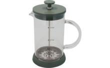 Kaffee-Presskanne aus Glas mit grünem Deckel und Griff
