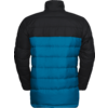 Rückenansicht einer blau-schwarzen Steppjacke mit Kapuze