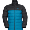 Eine zweifarbige Steppjacke in Schwarz und Blau