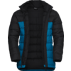 Schwarze Winterjacke mit blauen Seiten und Kapuze
