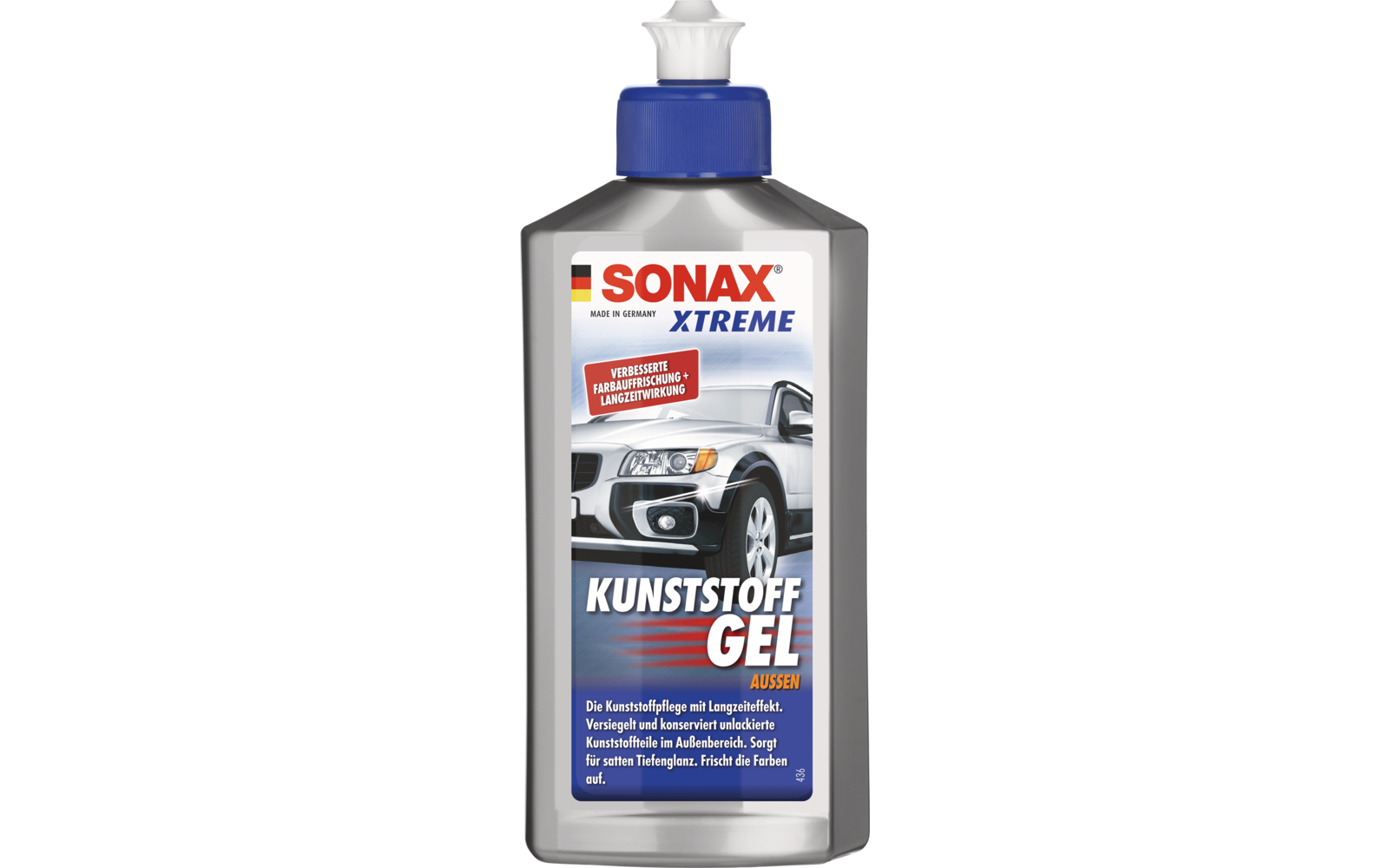 Fles met Sonax Xtreme kunststofgel voor auto-onderhoud