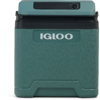 Grün-türkisfarbene Plastik-Kühlbox mit dunklerem Deckel und weißem "IGLOO"-Schriftzug vorn