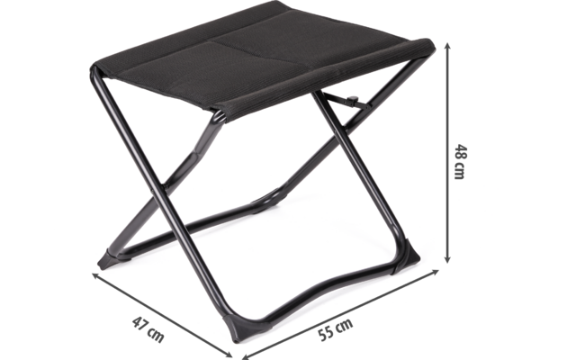 Schwarzer zusammenklappbarer Hocker mit Stoffbezug und abmessungen