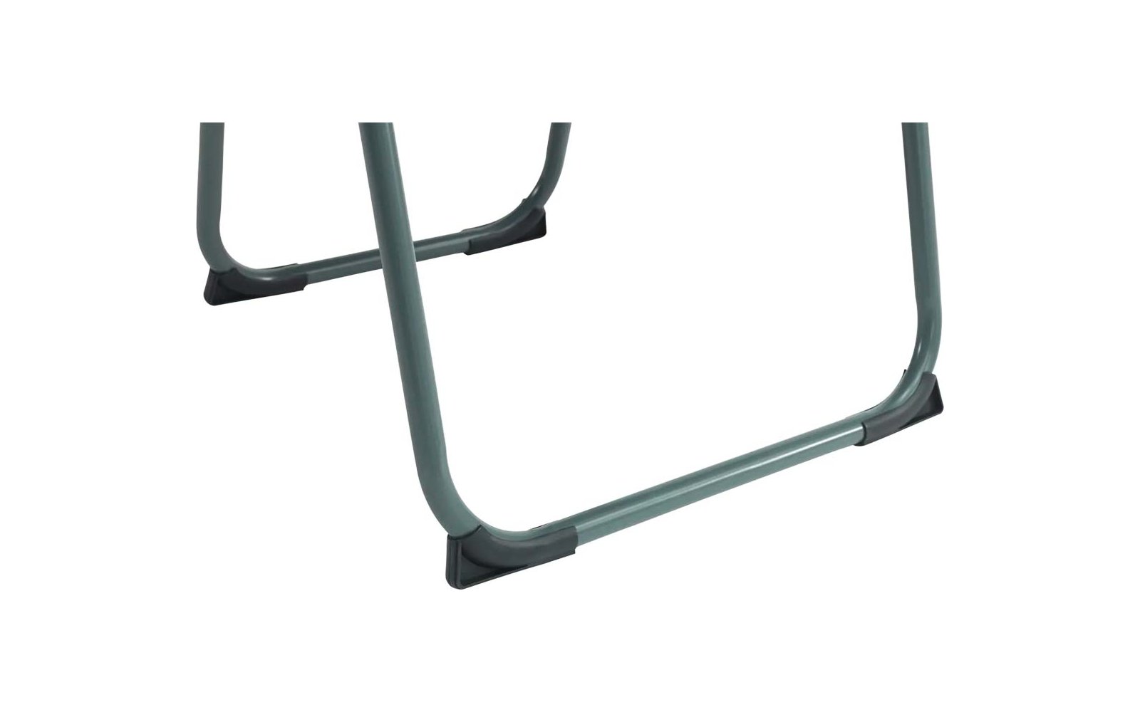 Nahaufnahme eines Metallgestells mit Kunststofffüßen auf weißem Hintergrund