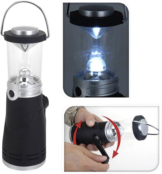 Lampe de poche à dynamo avec 3 LED, avec manivelle de charge, avec