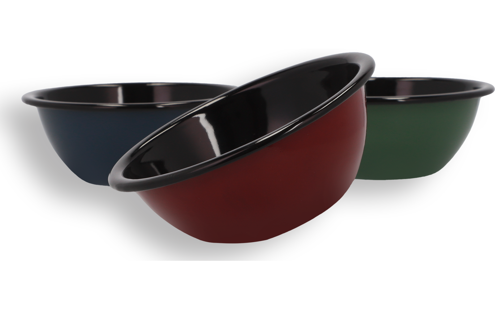 Trois bols imbriqués en bleu, rouge et vert