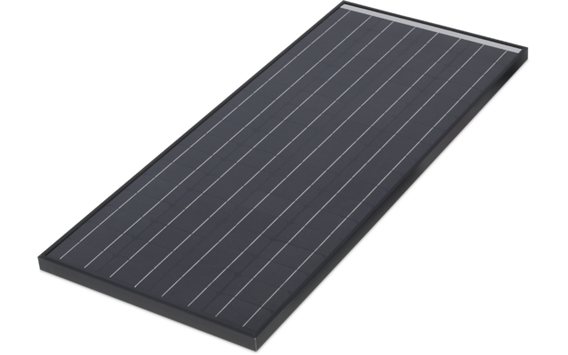 Rechteckiges, schwarzes Solarpanel mit dünnen silbernen Linien