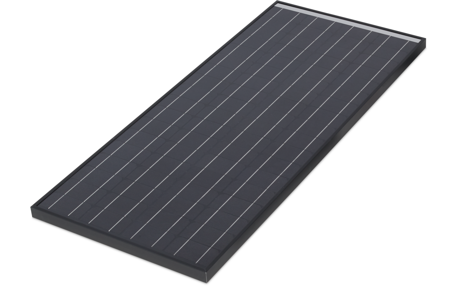 Rechteckiges, schwarzes Solarpanel mit dünnen silbernen Linien